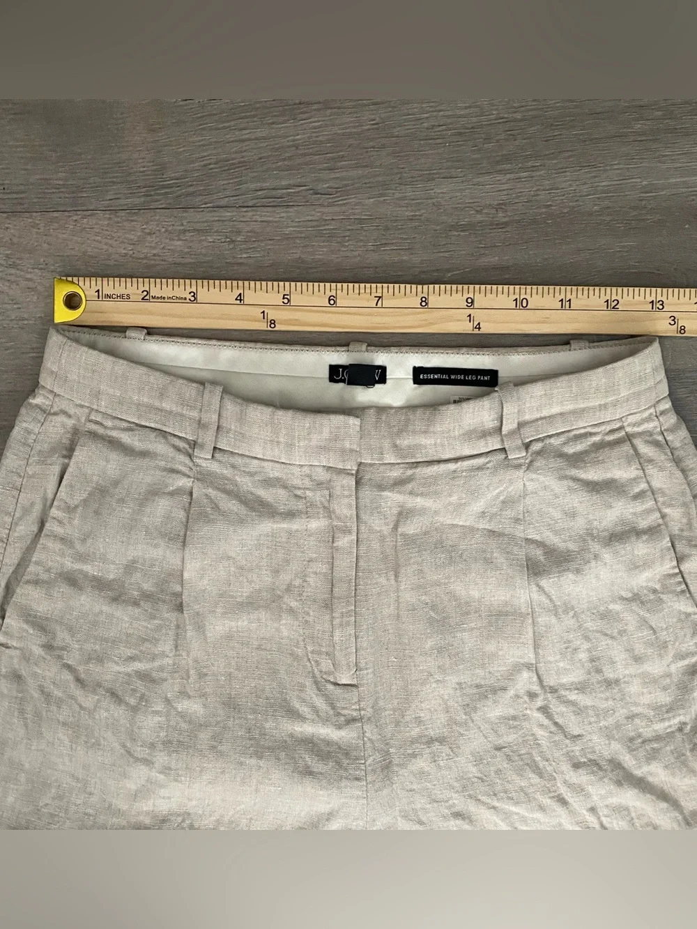 J.Crew Essential 100% Linen Wide Leg Pants Size 0 Beige High Rise Minimalist